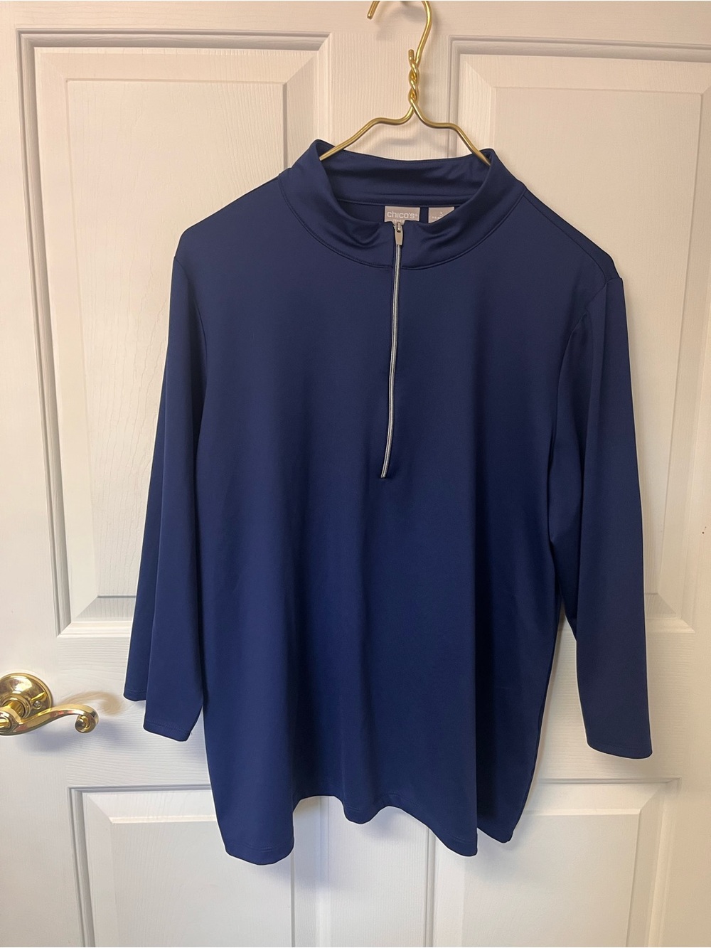 Chico's Navy Half-Zip Mock Collar Long-Sleeve Top Athletic Gym wear
